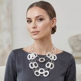 Bib Matte Silver Multi Link Layer Chains Necklace