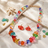 Translucent Multicolor Bead Rock Candy Necklace Set