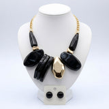 Chunky Black Geometric Marbled Resin Bib Necklace