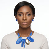 Chunky Blue Geometric Marbled Resin Bib Necklace