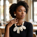 Chunky Ivory Geometric Marbled Resin Bib Necklace