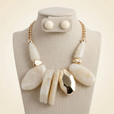 Chunky Ivory Geometric Marbled Resin Bib Necklace