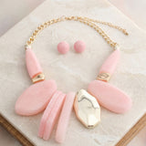 Chunky Pink Geometric Marbled Resin Bib Necklace
