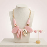 Chunky Pink Geometric Marbled Resin Bib Necklace