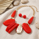 Chunky Red Geometric Marbled Resin Bib Necklace