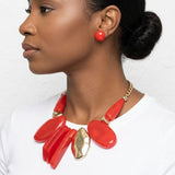 Chunky Red Geometric Marbled Resin Bib Necklace