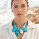 Chunky Turquoise Geo Marbled Resin Bib Necklace
