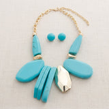 Chunky Turquoise Geo Marbled Resin Bib Necklace