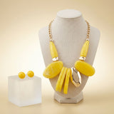Chunky Yellow Geometric Marbled Resin Bib Necklace