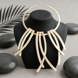 Matte Gold Abstract Rigid Fringe Choker Necklace
