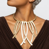 Matte Gold Abstract Rigid Fringe Choker Necklace