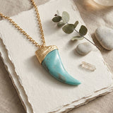 Oversized Turquoise Horn Long Pendant Necklace