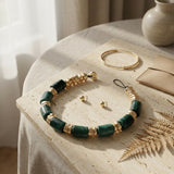 Vintage Marbled Green Resin Bead Toggle Necklace