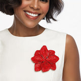 Brooch Handcrafted Brilliant Red Flower Pin Clip