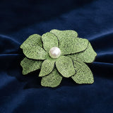 Brilliant Green Blooming Flower Brooch Hair Clip