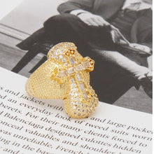 Cargar imagen en el visor de la galería, Cocktail Artisan Luxe Gold Brass CZ Cross Ring
