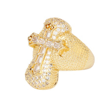 Cargar imagen en el visor de la galería, Cocktail Artisan Luxe Gold Brass CZ Cross Ring
