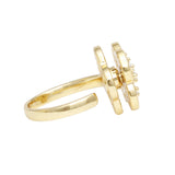 Ring Gold Brass Glam CZ Spinning Quatrefoil Clover