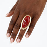 Marbled Burgundy Oversized Organic Matte Gold Ring