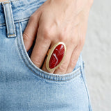 Marbled Burgundy Oversized Organic Matte Gold Ring