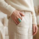 Marbled Turquoise Oversized Organic Matte Gold Ring