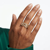 Ring Gold Double Band CZ Anchor Chain Adjustable