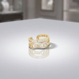 Ring Gold Double Band CZ Anchor Chain Adjustable