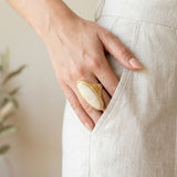 Cocktail Ivory Elongated Oval Matte Gold Ring