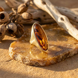 Cocktail Tortoise Elongated Oval Matte Gold Ring