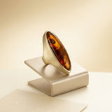Cocktail Tortoise Elongated Oval Matte Gold Ring