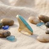 Cocktail Turquoise Elongated Oval Matte Gold Ring
