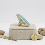 Cocktail Turquoise Elongated Oval Matte Gold Ring