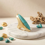 Cocktail Turquoise Elongated Oval Matte Gold Ring