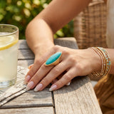 Cocktail Turquoise Elongated Oval Matte Gold Ring