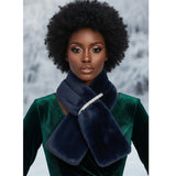 Scarf Luxe Faux Fur Navy Rhinestone Pull Thru