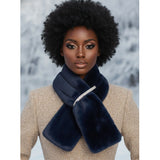 Scarf Luxe Faux Fur Navy Rhinestone Pull Thru
