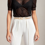 Stretch Belt Gold Metal Omega Rectangle Buckle