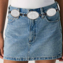 Cargar imagen en el visor de la galería, Western Belt Oval Rhinestone Cowboy Silver Chain
