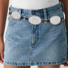 Cargar imagen en el visor de la galería, Western Belt Oval Rhinestone Cowboy Silver Chain

