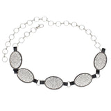 Western Belt Oval Rhinestone Cowboy Silver Chain