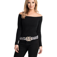 Cargar imagen en el visor de la galería, Black Leopard and Gold Monogram Letter Belt
