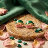14K Gold Pink Green AKA Curved Stud Earrings
