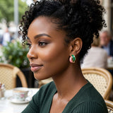 14K Gold Pink Green AKA Curved Stud Earrings