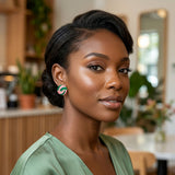 14K Gold Pink Green AKA Swirl Square Stud Earrings