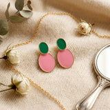 14K Gold Pink Green AKA Double Oval Earrings