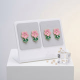 14K Gold Pink Green AKA Double Flower Earrings