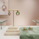 14K Gold Pink Green AKA Interlocking Ring Earrings