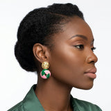 14K Gold Pink Green AKA Domed Woven Drop Earrings