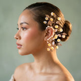 Bridal Gold Orange Floral Left Ear Cuff Earring