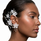 Bridal Silver Pearl Floral Left Ear Cuff Earring